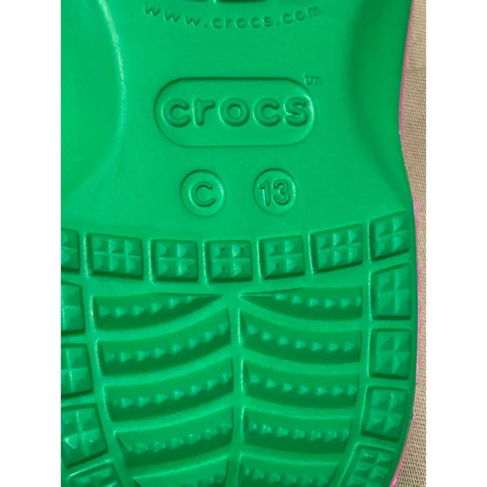 Crocs Barney the Dinosaur Pink Green Clogs Kids Size C13 I Love You You Love Me